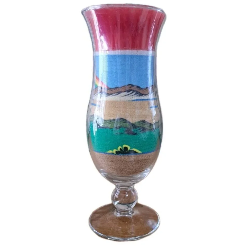 Vintage Sand Art Candle in Glass Mountains Rainbow Birds
